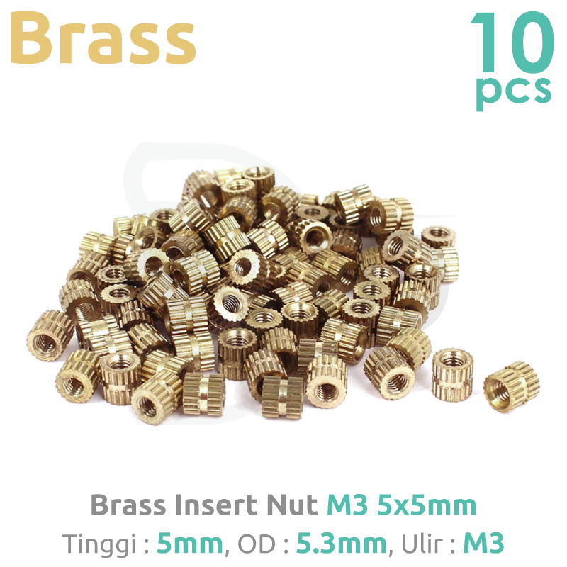 M3 5x5 Brass Knurled Insert Nut Thread 3mm Isi 10pcs