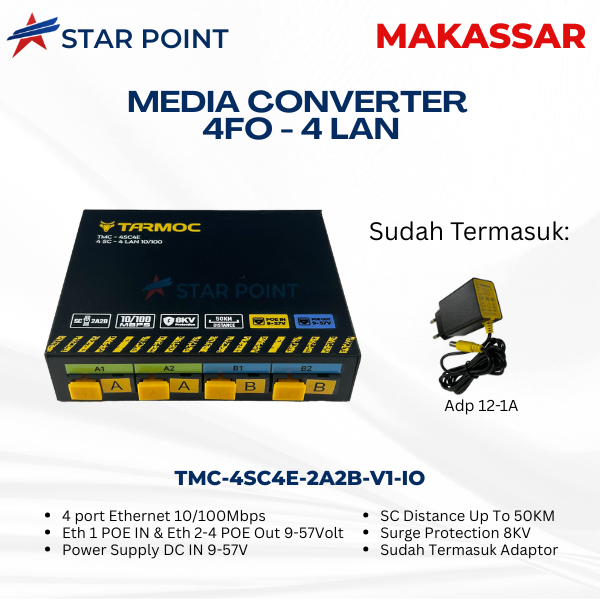 Tarmoc TMC-4SC4E-2A2B-V1-IO | Media Converter 4 FO 4 LAN / 4FO 4LAN | 4SC 4LAN / 4 SC 4 LAN 10/100Mb