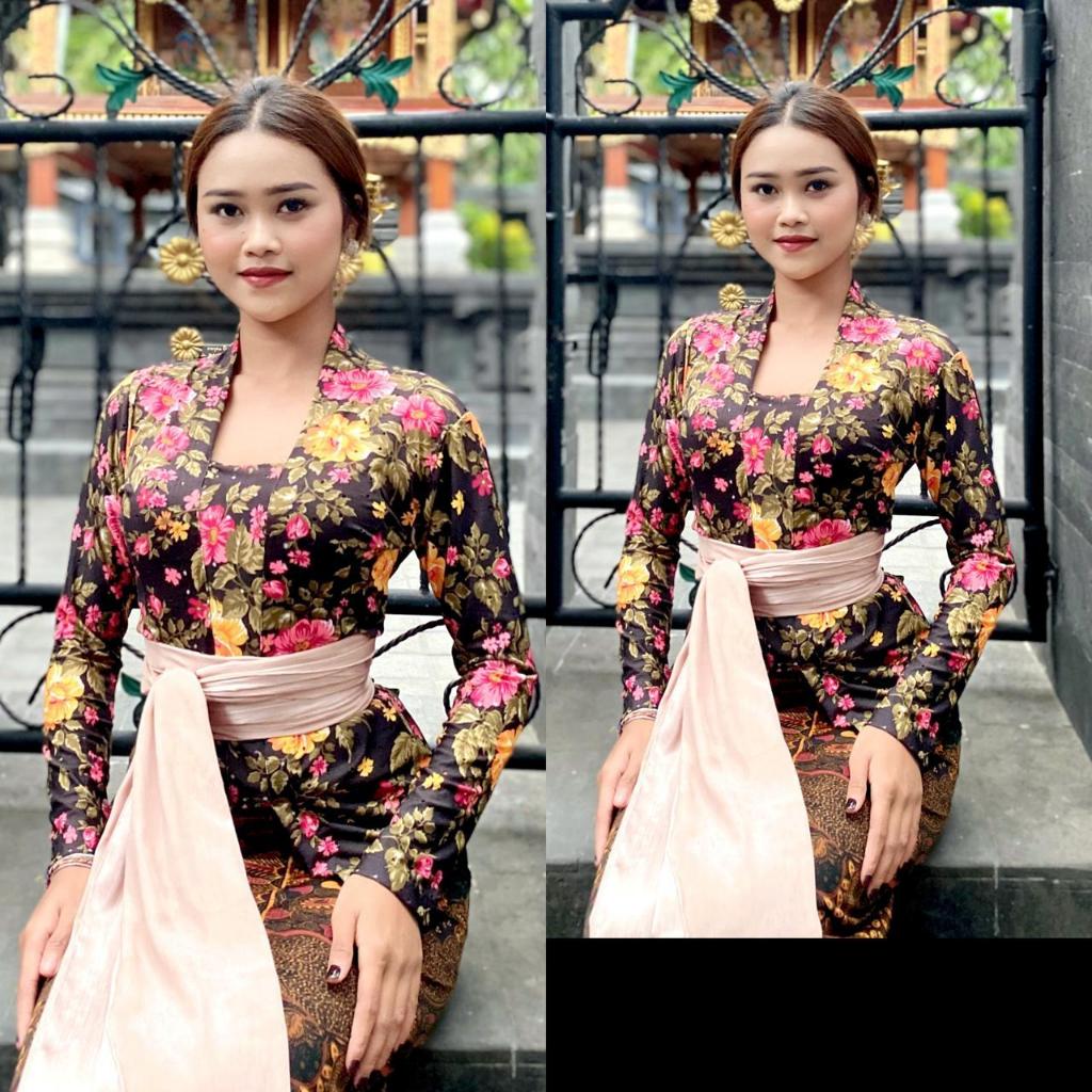 Kebaya Bali Strait Motif Bunga Lengan Panjang Muslim Atasan Kebaya Jadi Bahan Melar Gambar Floral