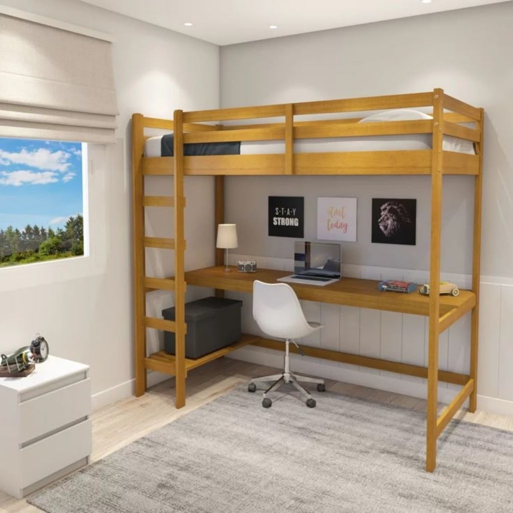 TEMPAT TIDUR TINGKAT/ LOFT BED BAWAH MEJA BELAJAR KAYU JATI