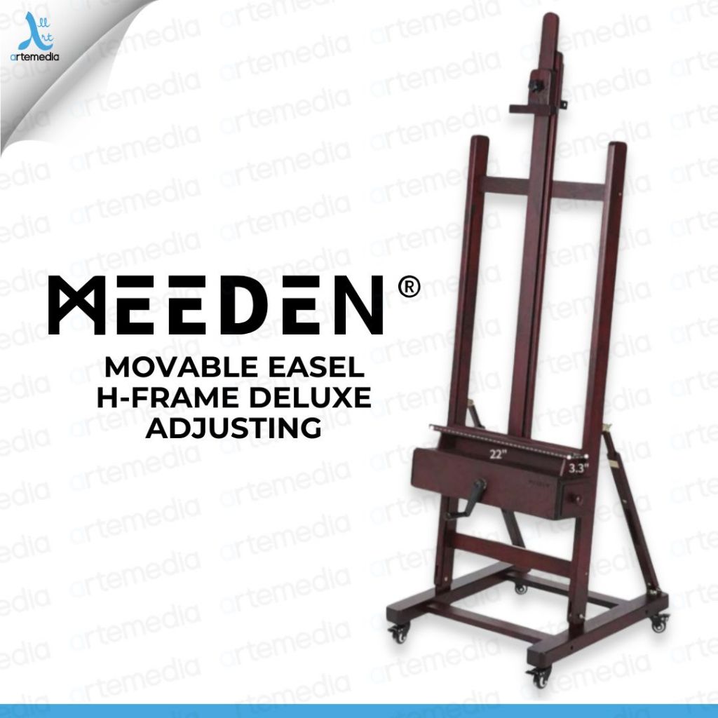 Meeden Deluxe Crank Artist Easel – Easel Lukis Studio Kayu Premium Adjustable untuk Kanvas Besar, Lu