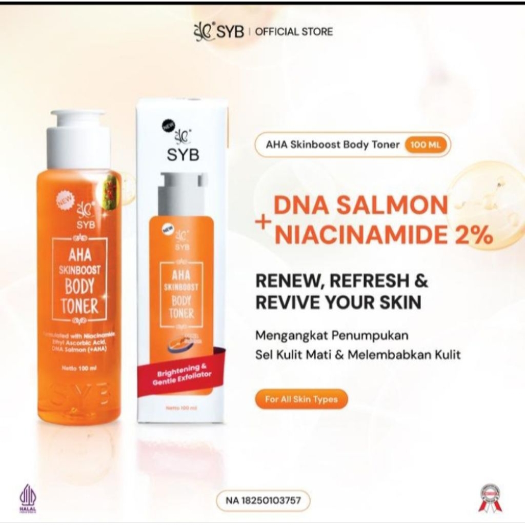 New SYB Toner Badan AHA Skinboost DNA Salmon 2X Moisturizing Vit C Brightening & Gentle Exfoliator 1