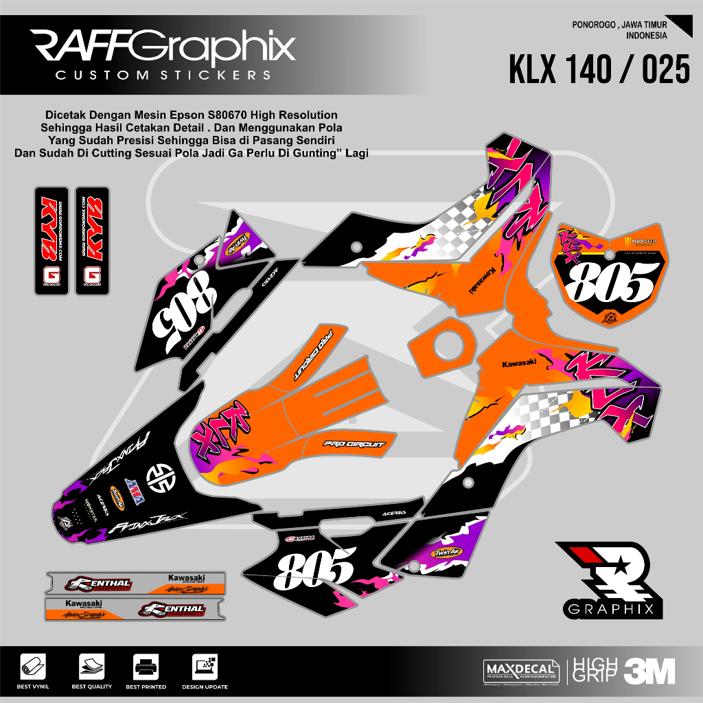 DECAL KLX 140 SUPER GLOSSY KODE 025 - DECAL STICKER KLX - STICKER KLX MURAH - DECAL KLX MURAH