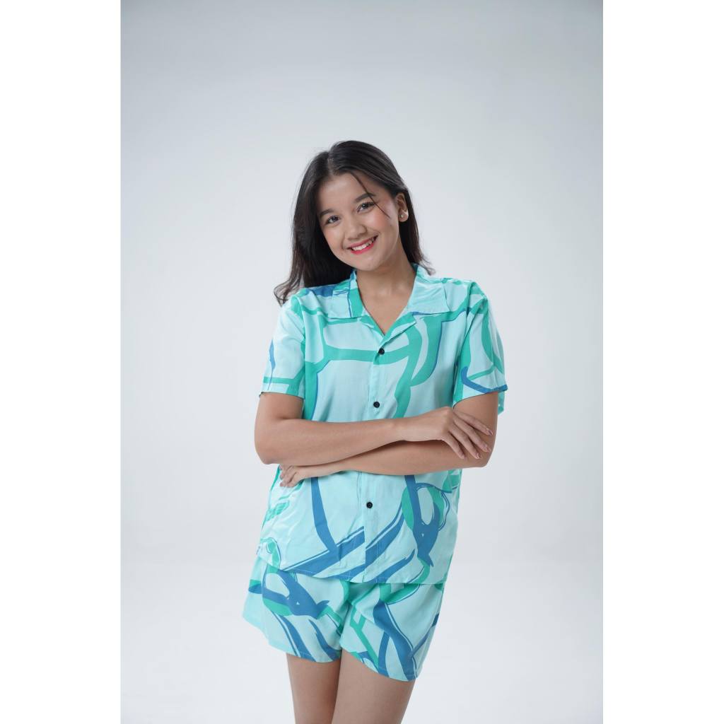 Pyama Wanita Premium One set kameja celana pendek motif best seller bahan rayon