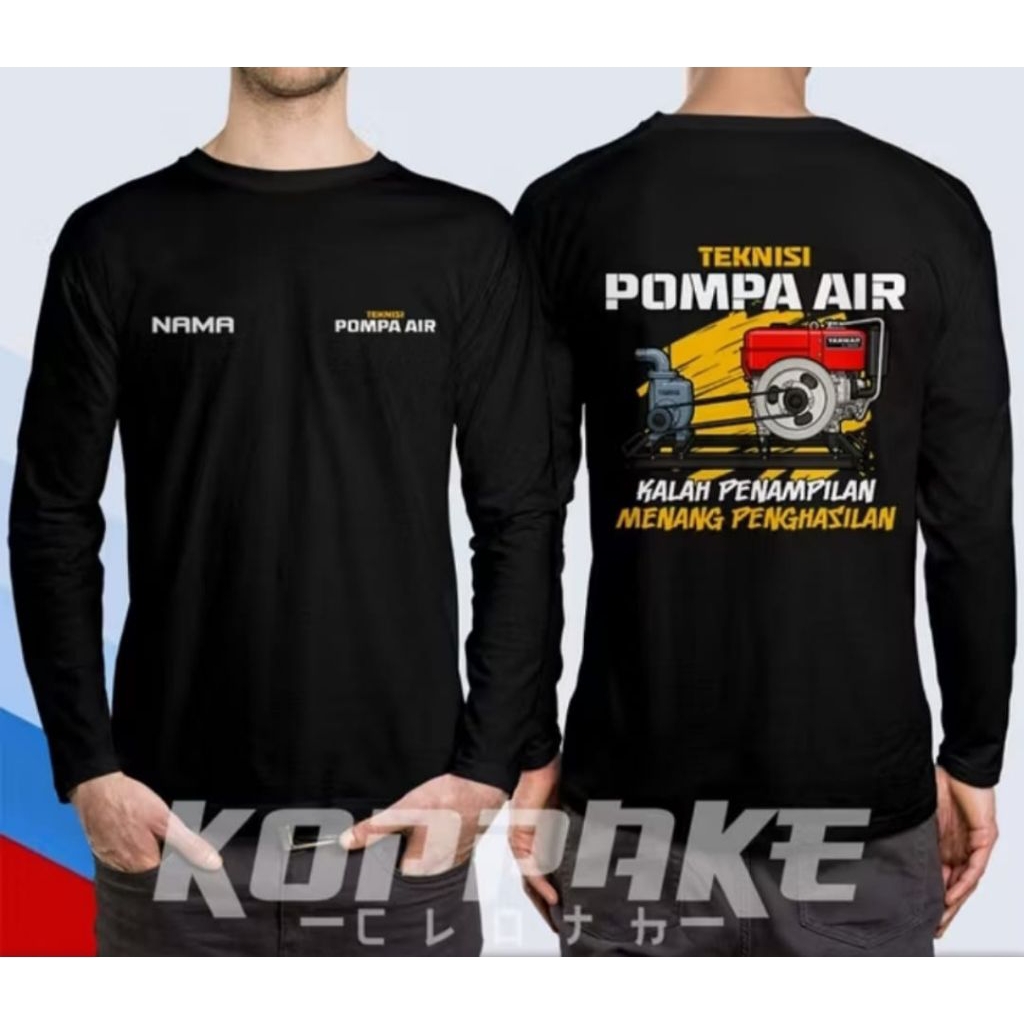 Kaos Lengan Panjang Teknisi Pomoa Air Gratis Nama Dada
