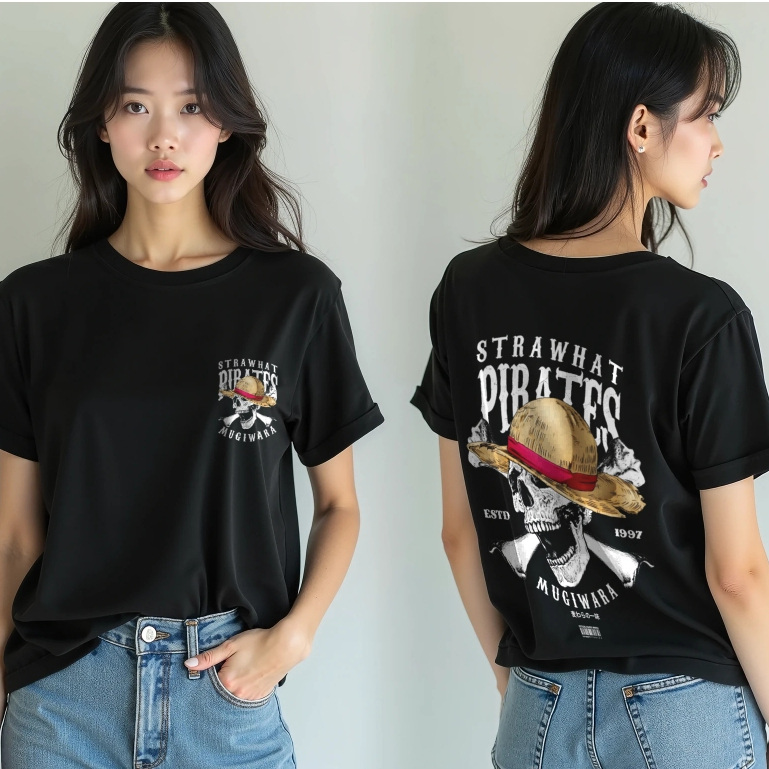 Kaos Strawhat Skull Anime Manga One Piece Baju Luffy Kru Bajak Laut Topi Jerami
