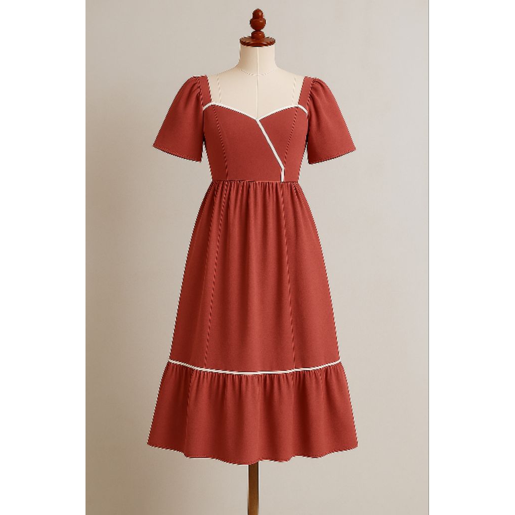 Dress Maroon / dress korea / dress pesta / dress / maroon