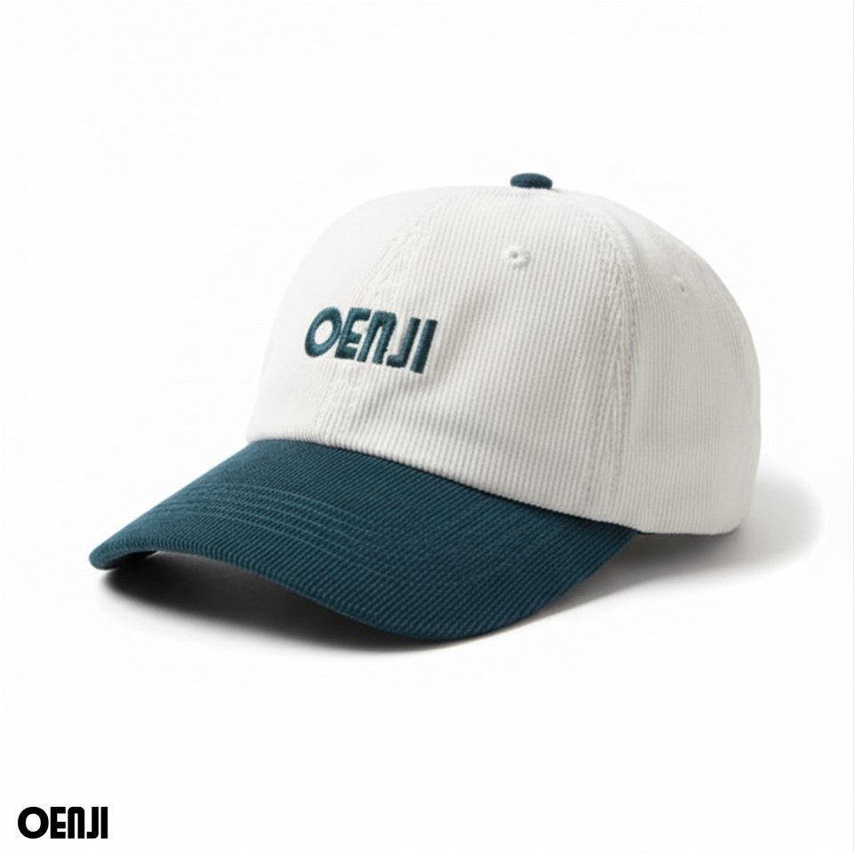 OENJI Topi Corduroy Putih Biru Hijau Cap Vintage