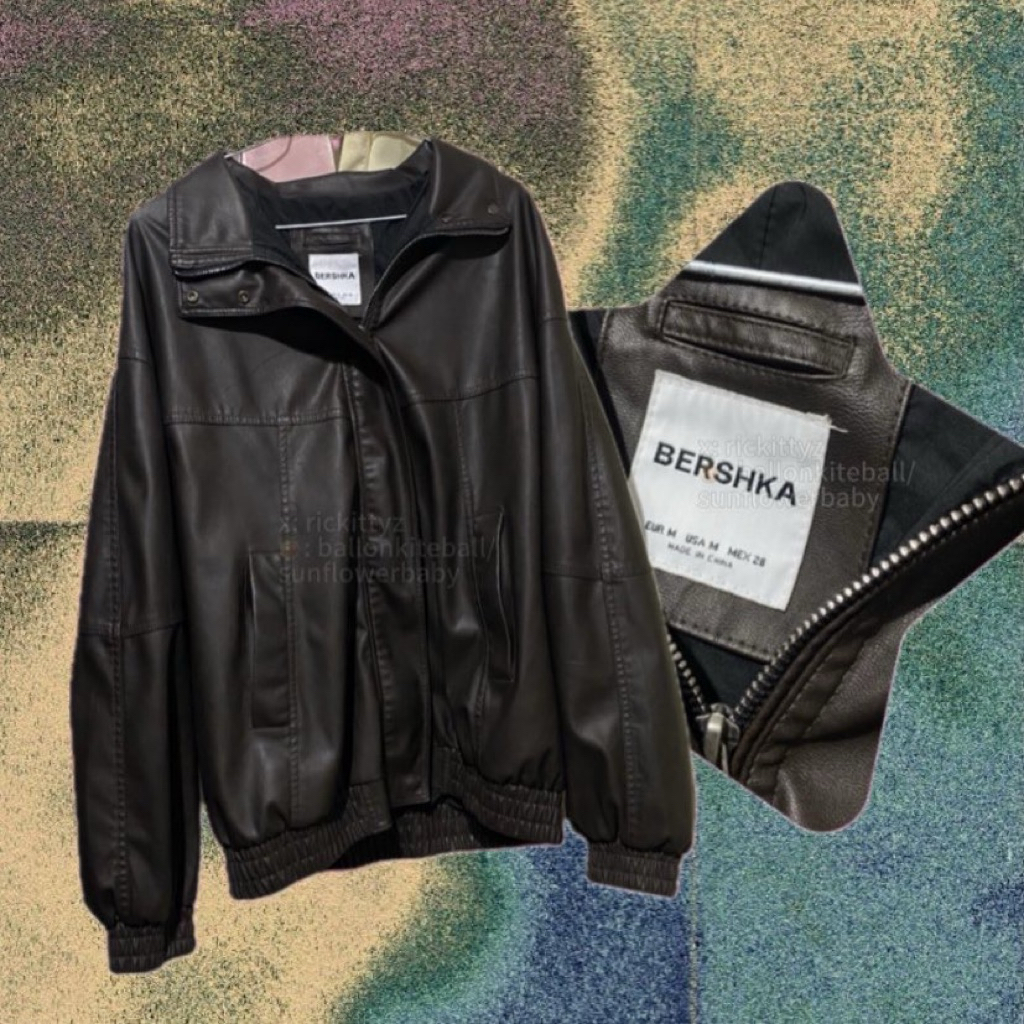 bershka leather jacket brown