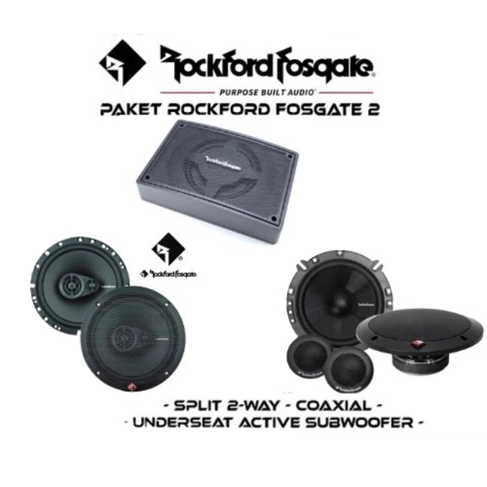 Paket Audio Mobil Full Set Sound System Rockford Fosgate Simple 2 Underseat Aktif