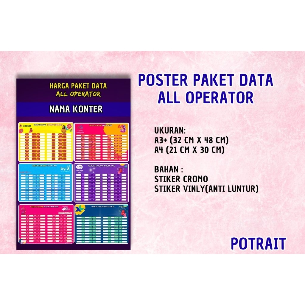 STIKER KONTER / POSTER PRICELIST PAKET DATA ALL OPERATOR STIKER VYNL AWET MURAH