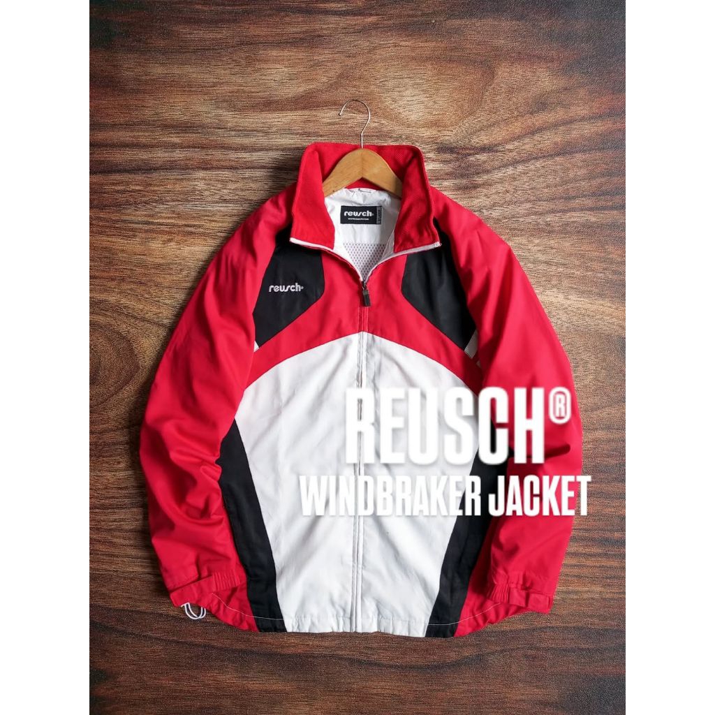 JAKET REUSCH WINDBRAKER ART BORDIR DALEMAN INER HIDEN HOODIE EMBOSHH PRIA/UNISEX SECOND PRELOVED