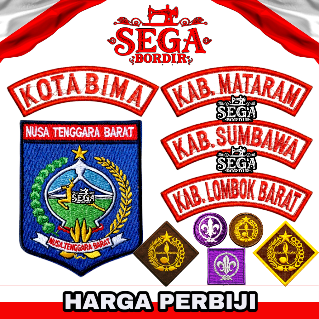 Badge bed Atribut Pramuka kwarda | kwarcab NUSA TENGGARA BARAT lokasi pramuka seluruh NTB bordir