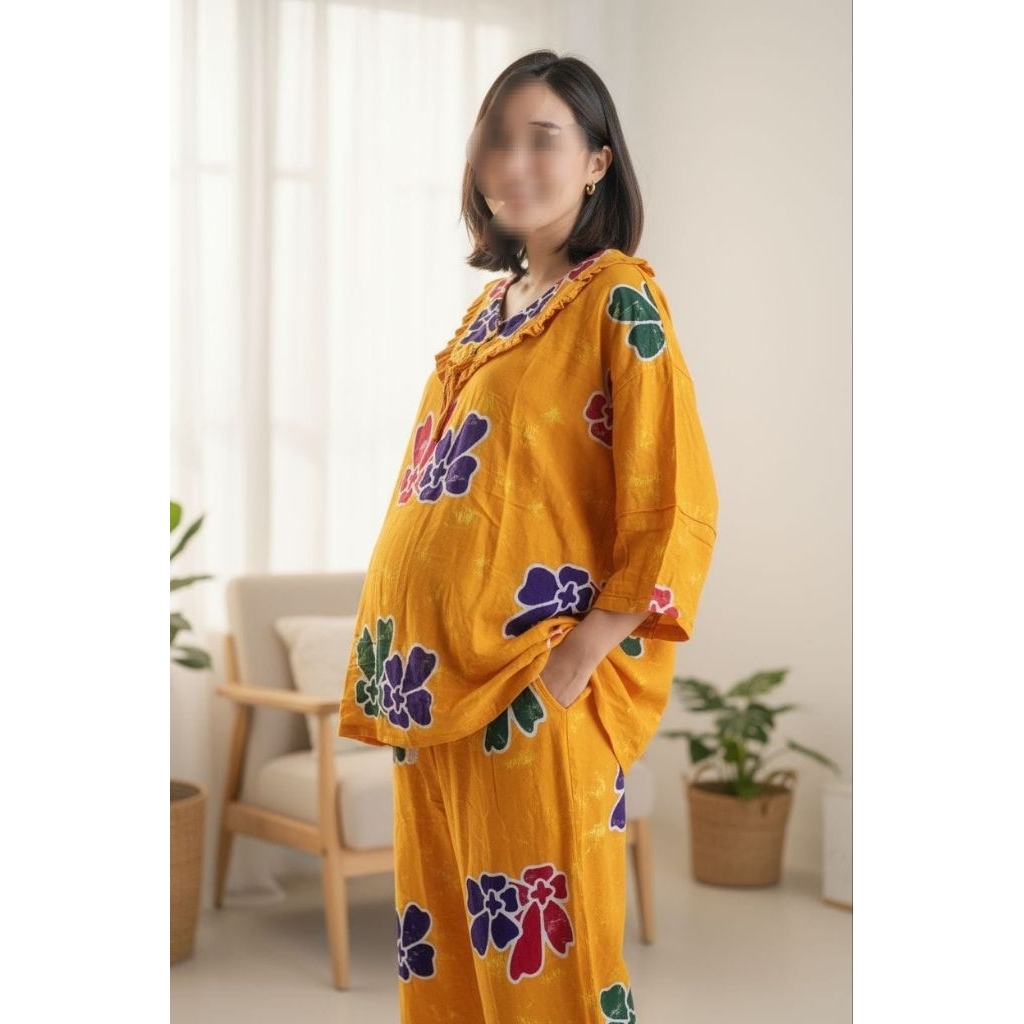 SETELAN JUMBO MINDY LD 120 – Oneset / Setelan Batik Jumbo Lengan 3/4 Cap Motif Sunan Adem & Nyaman |