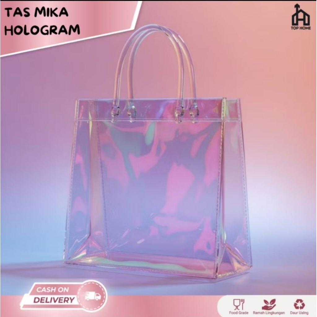 Goodiebag Tas Mika Hologram PVC Tebal 0,6 mm/ Tote Bag Hologram Transparant Hampers
