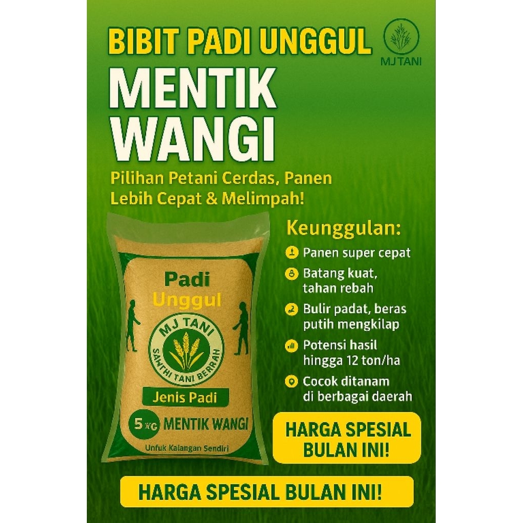 BIBIT Benih PADI UNGGUL MENTIK WANGI PREMIUM 5KG