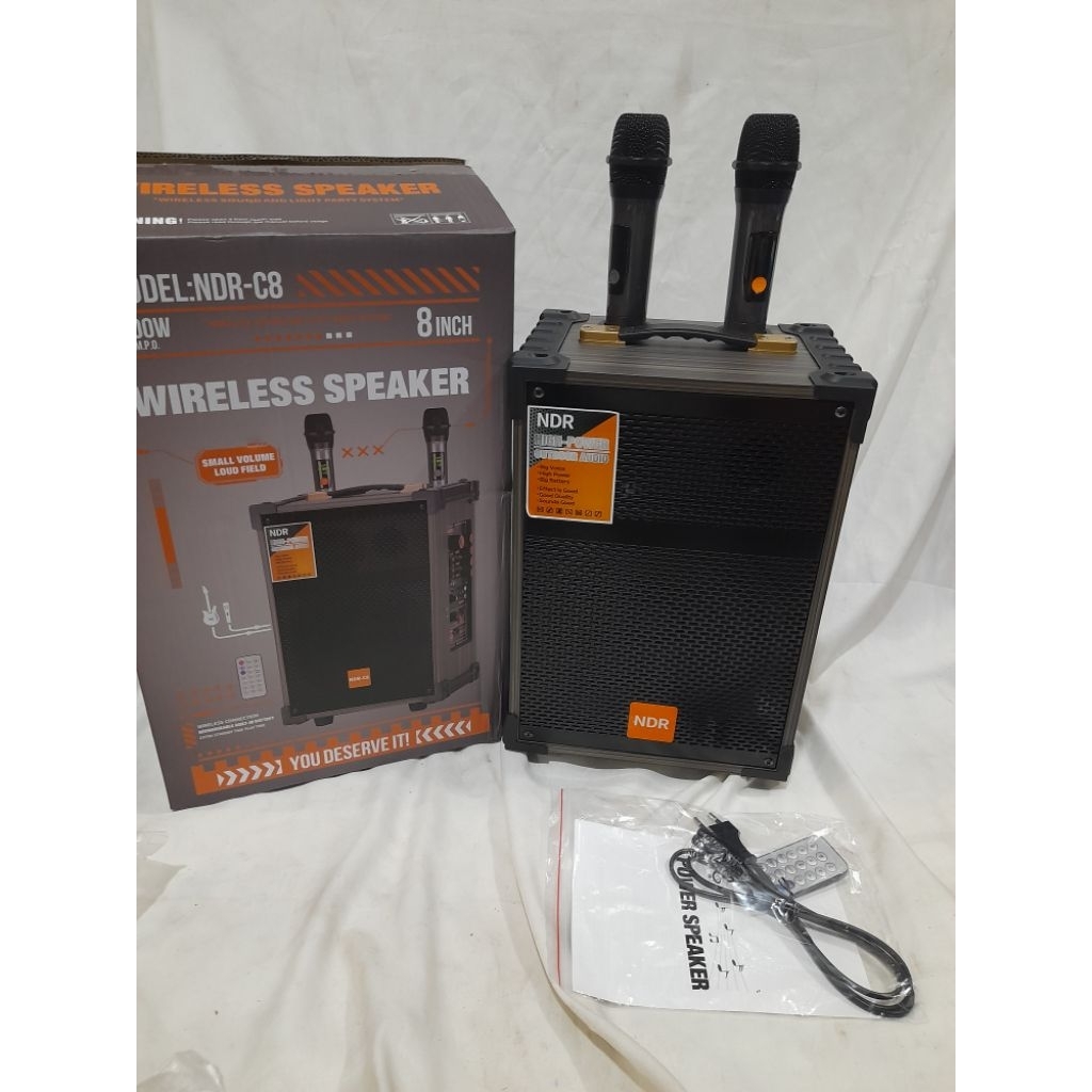 wireless speaker  ndr c8 1000 watt pmpo 8 inchiMerk NDR26 x 20 x 38 cmharga promo rp530.000Barang ba