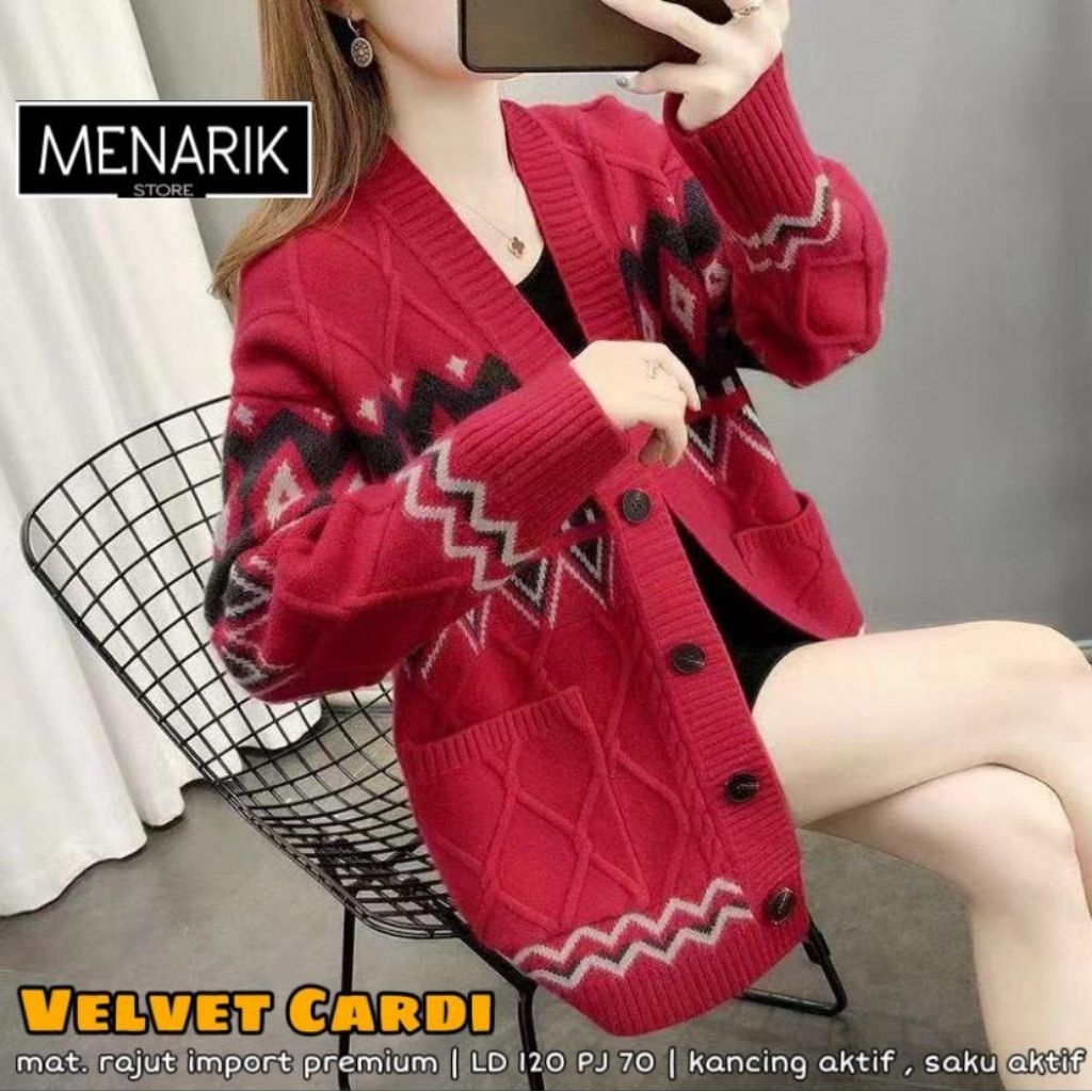 MENARIK - Velvet Lotson Cardi | Atasan Cardigan Wanita Rajut Premium