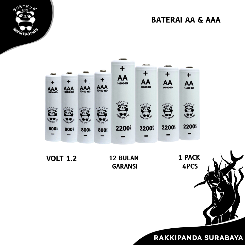 Baterai Rakkipanda Cas isi Ulang AA / AAA 1.2V Rechargeable Ni-MH