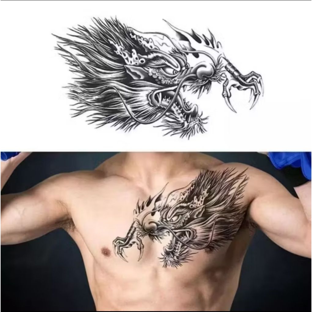 ( COD ) Tatto temporer SGT 004 NAGA BESAR uk 35x24 tato temporary bisa buat dada dan punggung tahan 