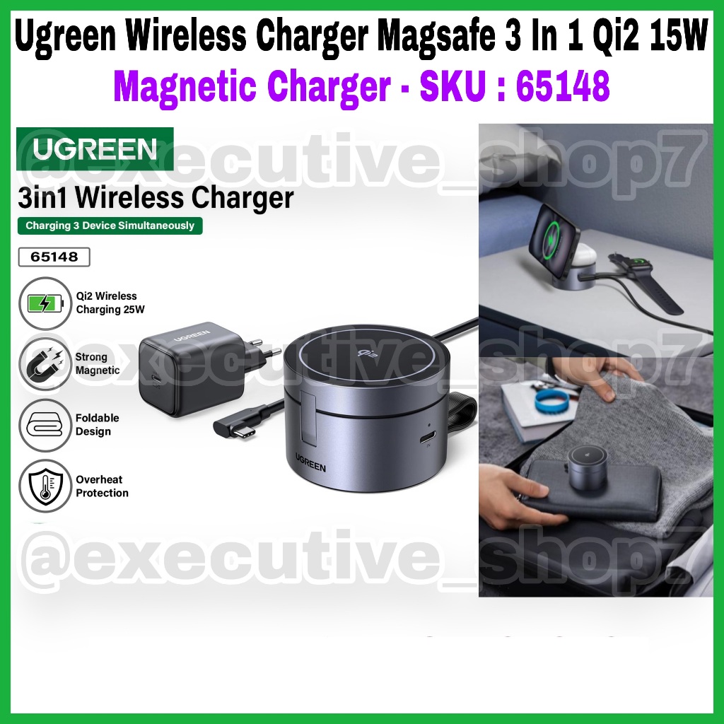Ugreen Wireless Charger 3 in 1 Qi2 15w - Magnetic Charger - SKU : 65148