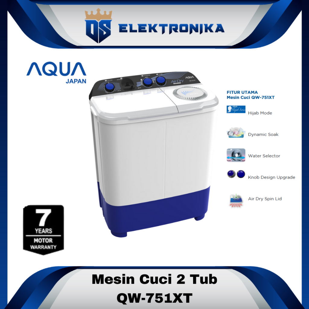 AQUA Mesin Cuci 2 Tabung 7KG QW-751XT / QW 751 XT / QW751XT