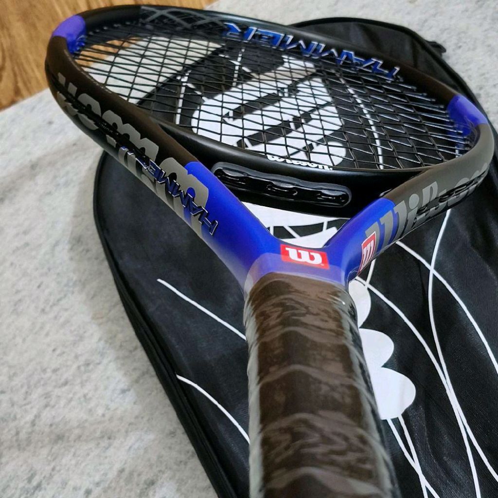 Raket Tenis Pemula W Hammer Oversize Carbon Black Blue Siap Pakai