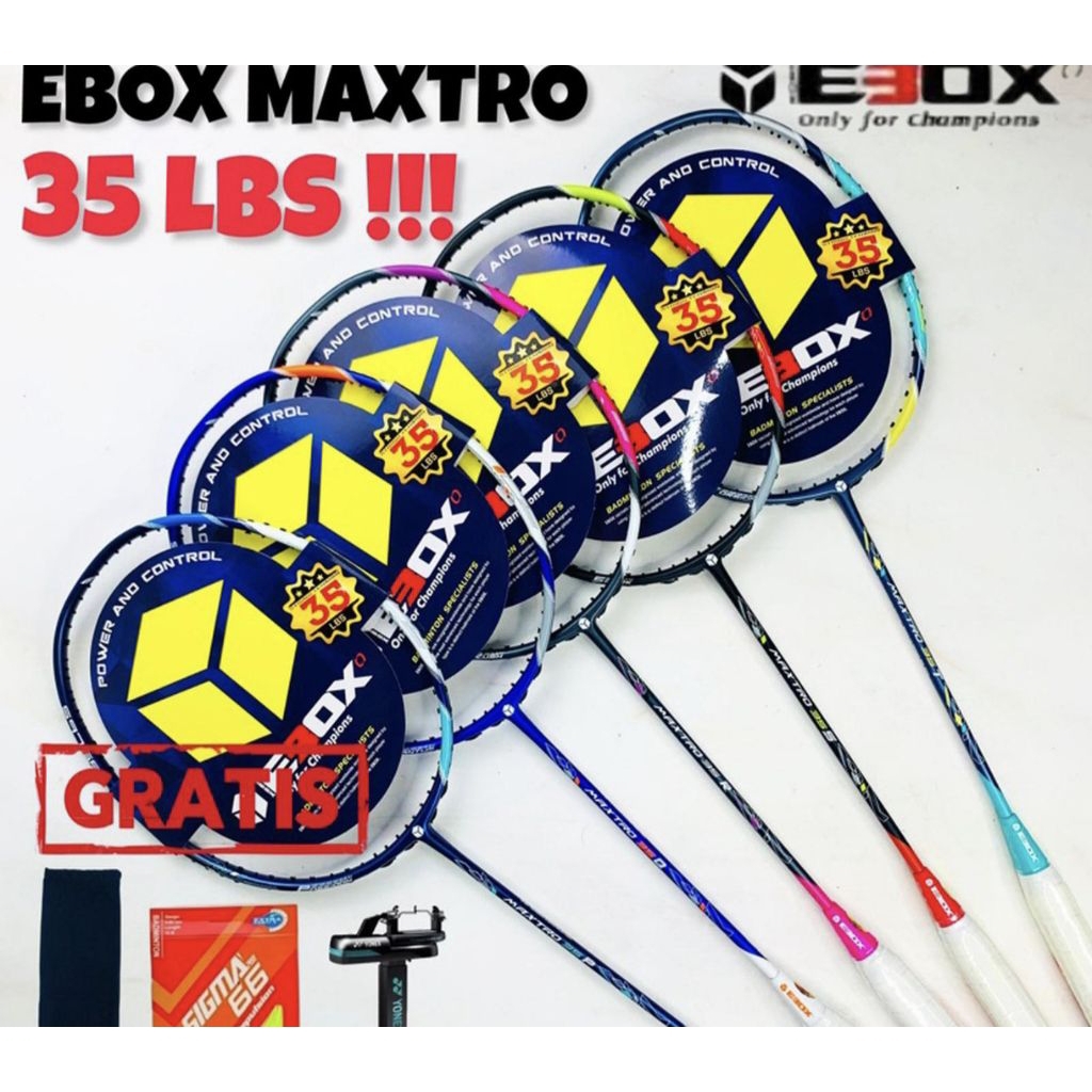 Raket Badminton Ebox Maxtro 35Lbs Original Free Senar+Tas