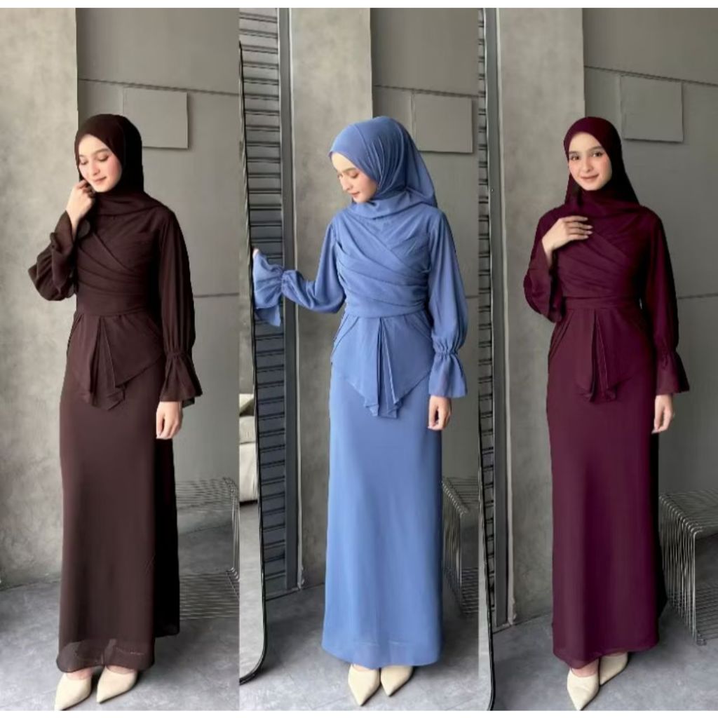 Ameena Dress Kondangan Press Body Wanita Remaja Mewah Bahan Ceruty Babydoll Warna Coklat Tua