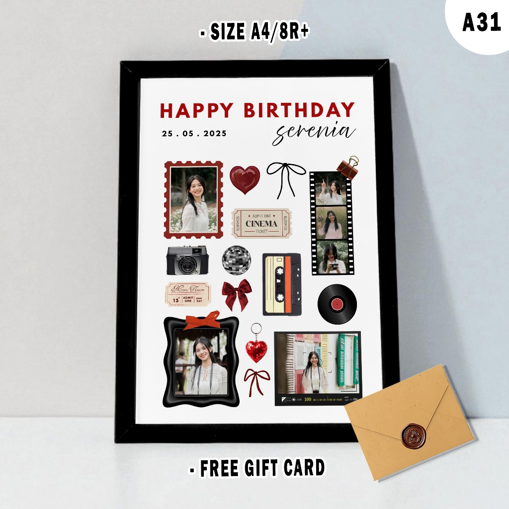 Kado Foto Bingkai Aesthetic A4 / 8R+ | Hadiah Ulang Tahun Anniversary Unik Scrap Memory Frame | Kado
