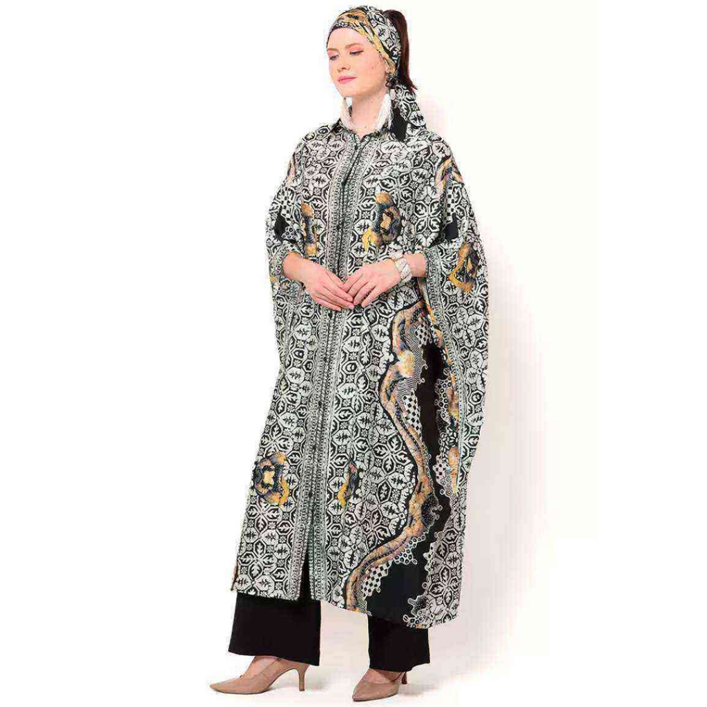Kanzi Collection Collared Batik Pattern Kaftan