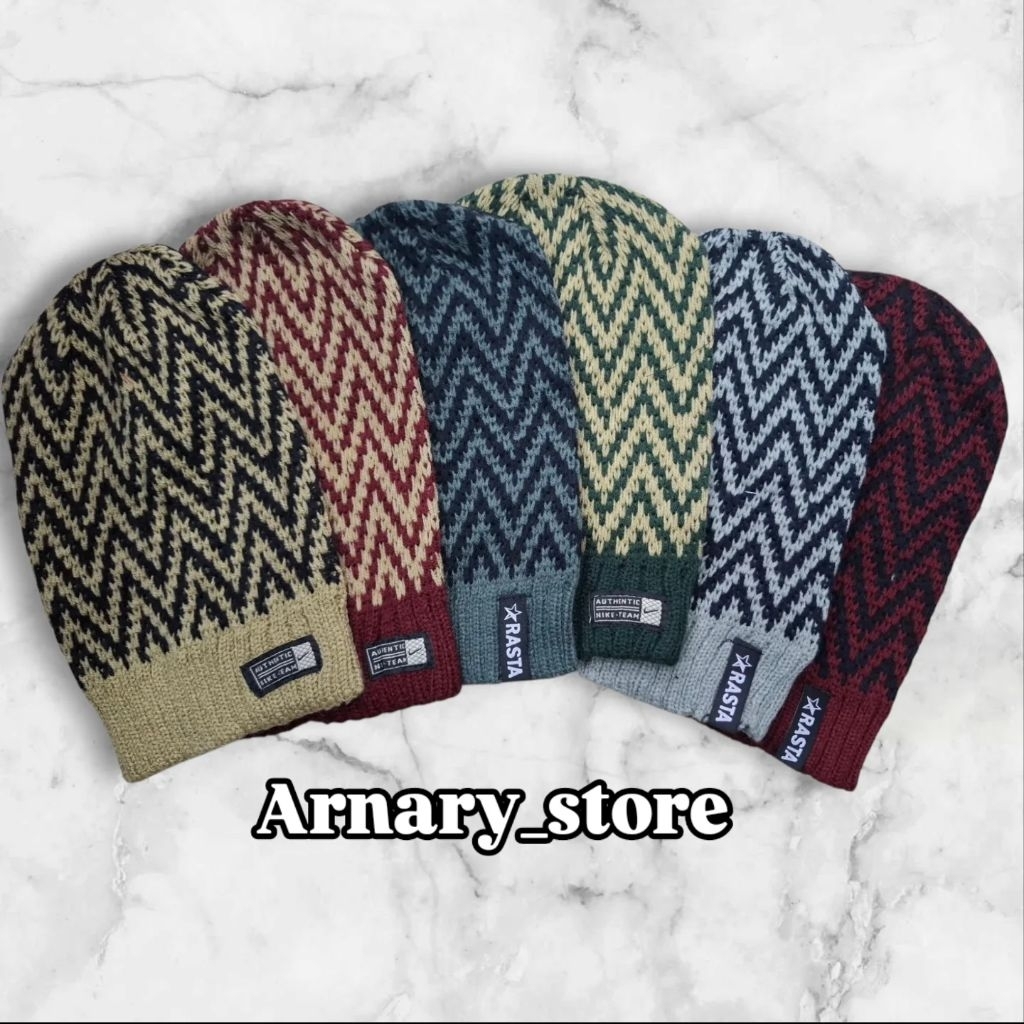 Kupluk Dewasa Motif Garis Zigzag Bahan Rajut halus dan Tebal Untuk Unisex
