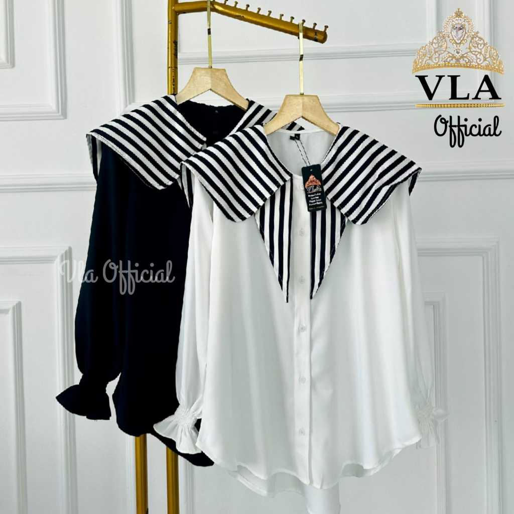 VLA - GLADYS Tunik Kemeja Wanita Kekinian Jumbo LD 110-140 Casual Kancing Variasi Kombinasi Kerah El