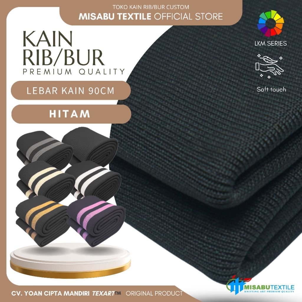 Kain rib jaket hitam polyester rajut premium untuk kerah lengan dan pinggang jaket