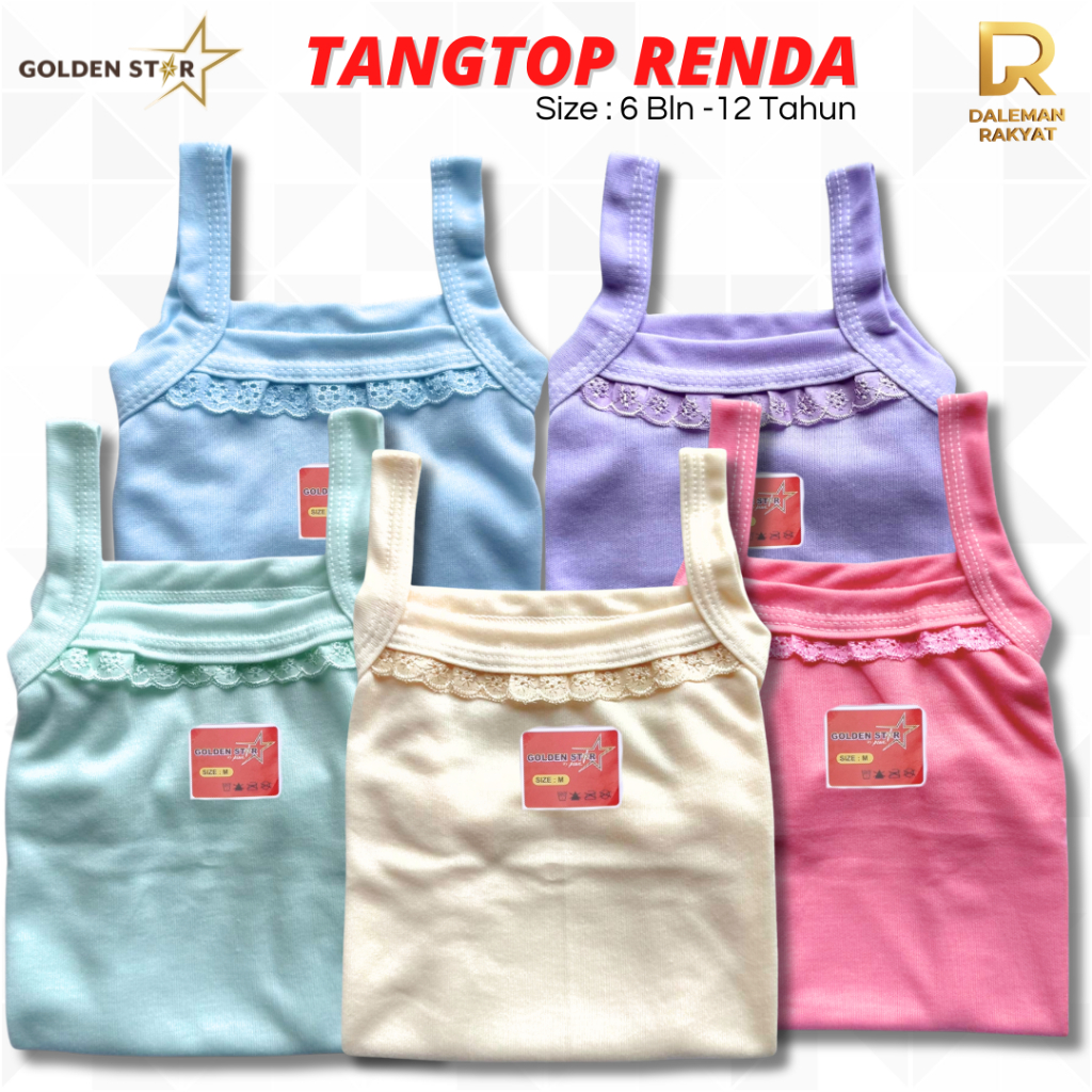 6 Pcs Tangtop Anak Perempuan Golden Star Katun - Singlet Anak Perempuan Renda / Kaos Dalam Anak Dan 