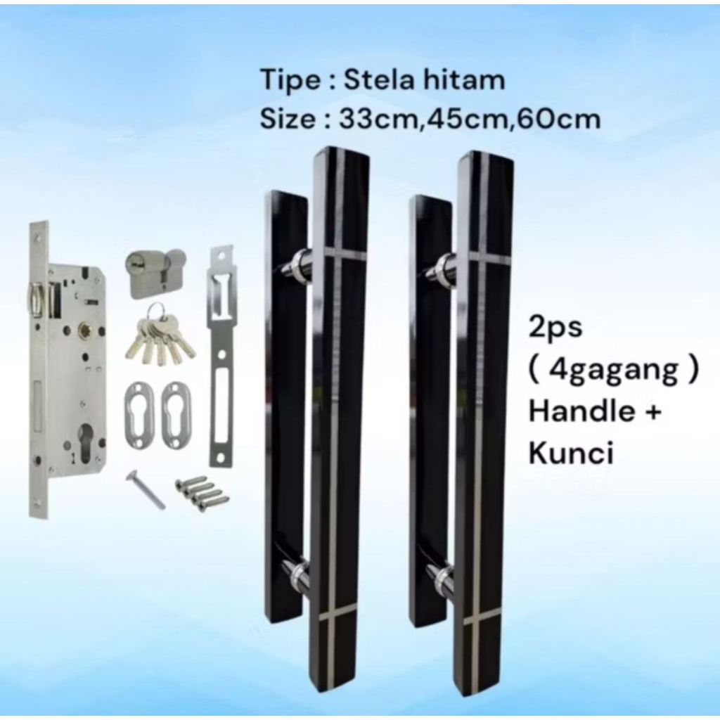Handle pintu rumah Baut Tembus minimalis 4pcs + kunci stainless 60cm Gagang pintu rumah Baut Tembus 