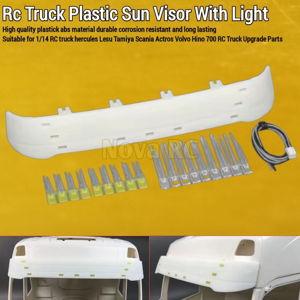 Sun visor kabin dengan lampu cocok untuk RC truk 1/14 hercules lesu tamiya Scania Volvo Actros Man H