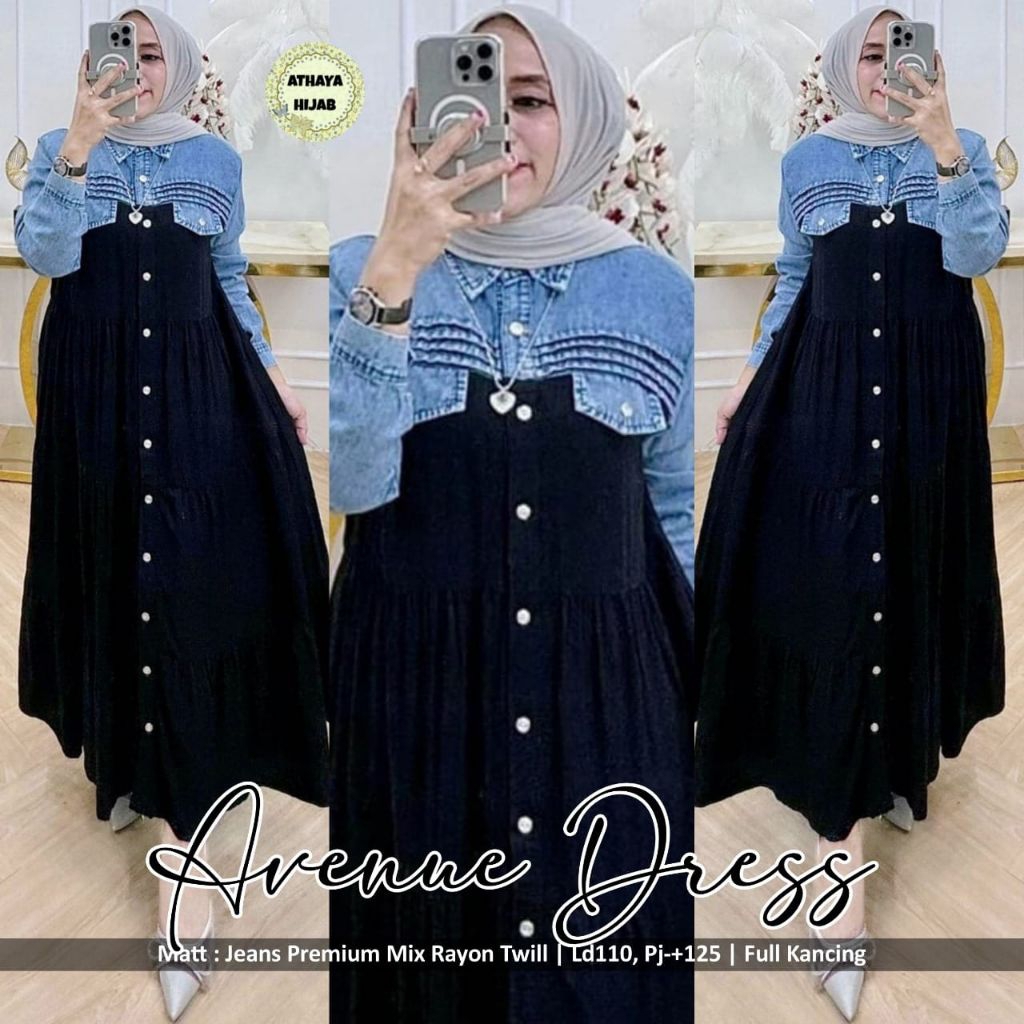 Ready Sale gamis jeans kombi rayon ori Athaya
