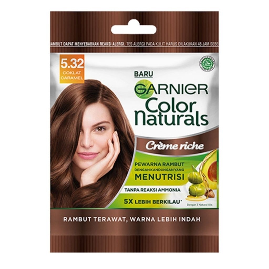 Garnier Pewarna rambut coklat caramel 20ml ,Cat Rambut Saset 20ml, pewarna rambut alami(KEMASAN SASE