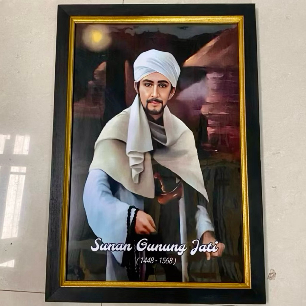 hiasan dinding lukisan cetak sunan gunung jati plus bingkai ukuran 65cmx45cm