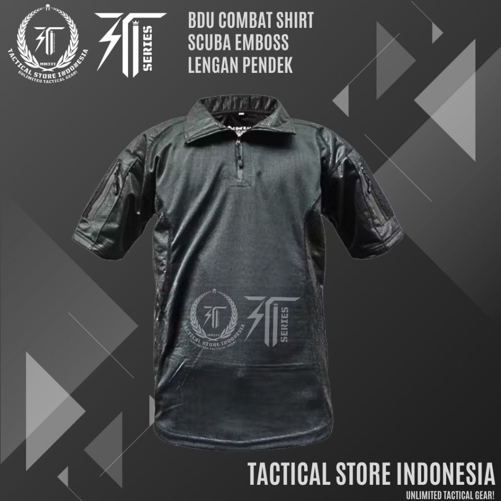 BDU Tactical Scuba Emboss Hitam - BDU Combat Shirt Scuba Emboss Lengan Pendek