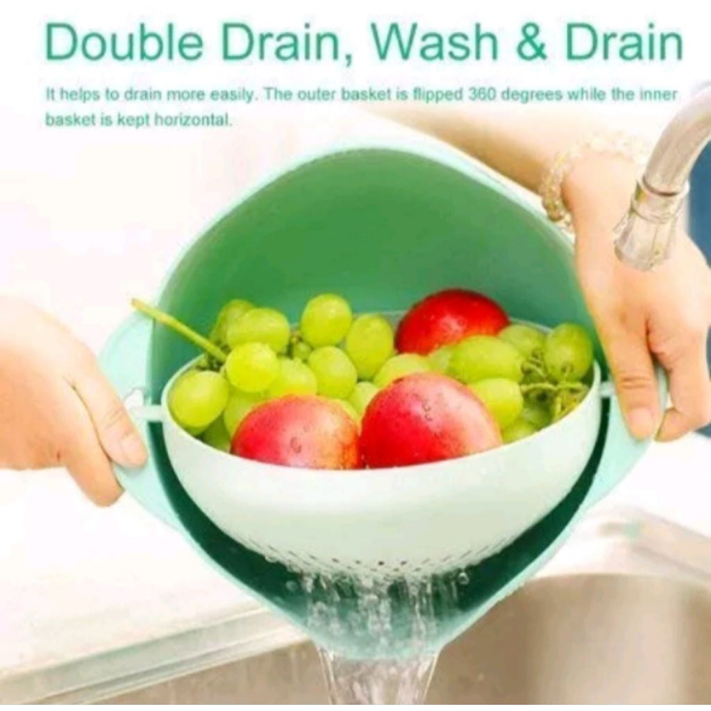Pencuci Beras Buah Sayur Drain Basket 2in1 Baskom Goyang Baskom Saring Goyang