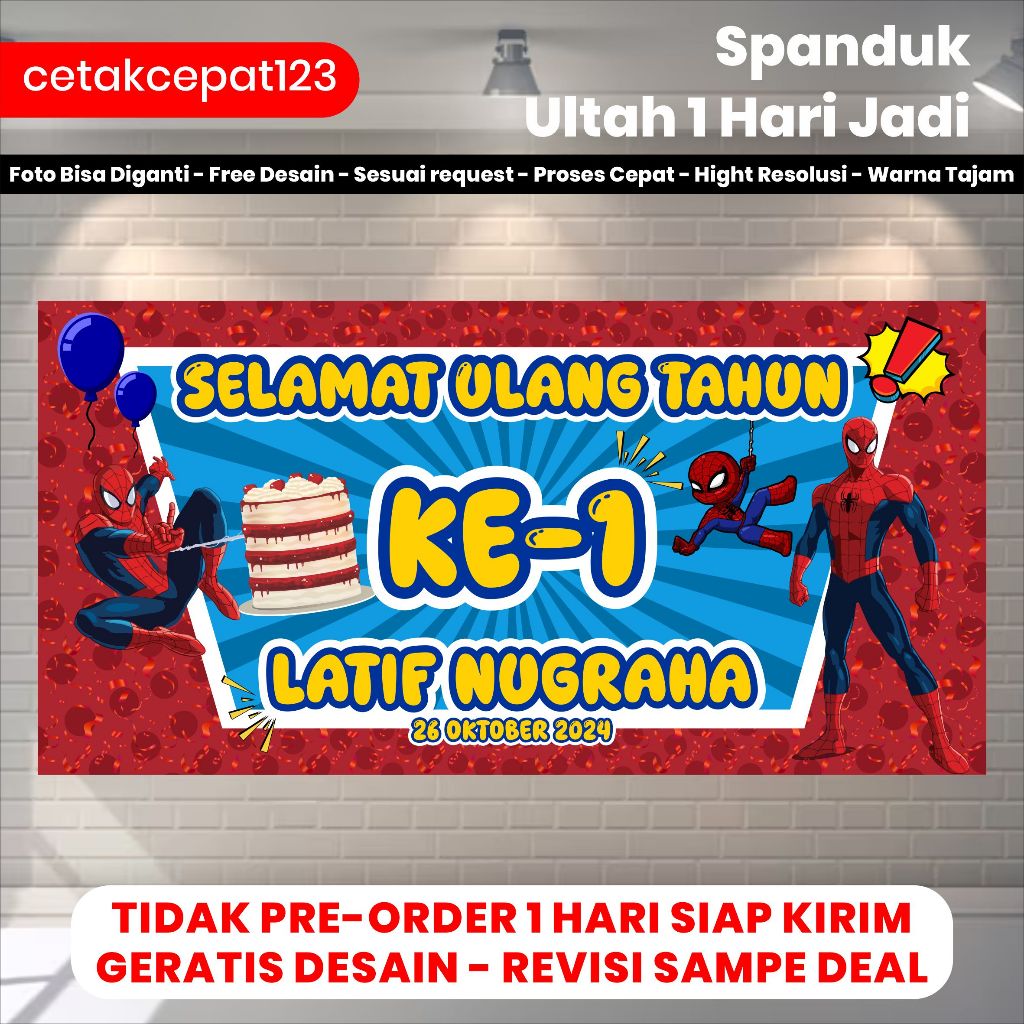 Cetak Spanduk Ulang Tahun Anak Karakter Kartun Animasi Custom | Bahan Flexi 340gsm
