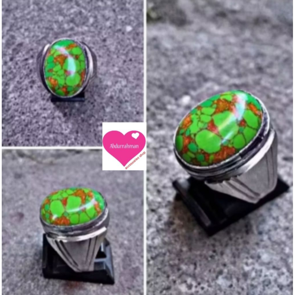 CINCIN BATU PIRUS HIJAU MESIR URAT MAS 18X13mm ORIGINAL NATURAL CHOMPOSITE STONE