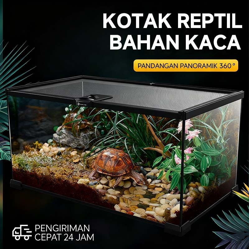 Akuarium Reptil / Kaca Kandang / Terrarium dengan tutup / Aquarium Nikita
