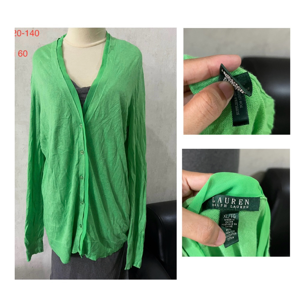 Lauren ralph lauren cardigan rajut wanita warna hijau size XL