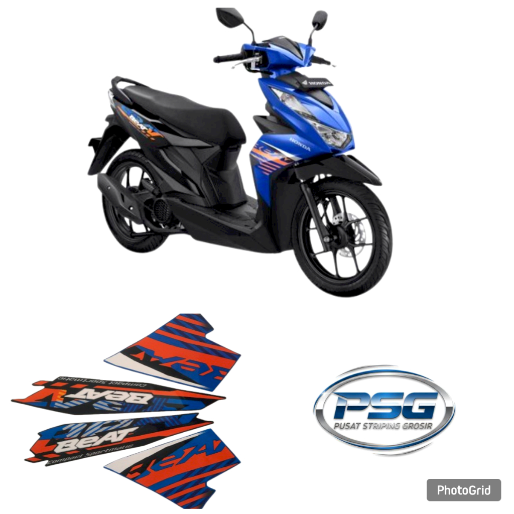 STRIPING BODY MOTOR HONDA BEAT FI 2021 2022 HITAM-BIRU