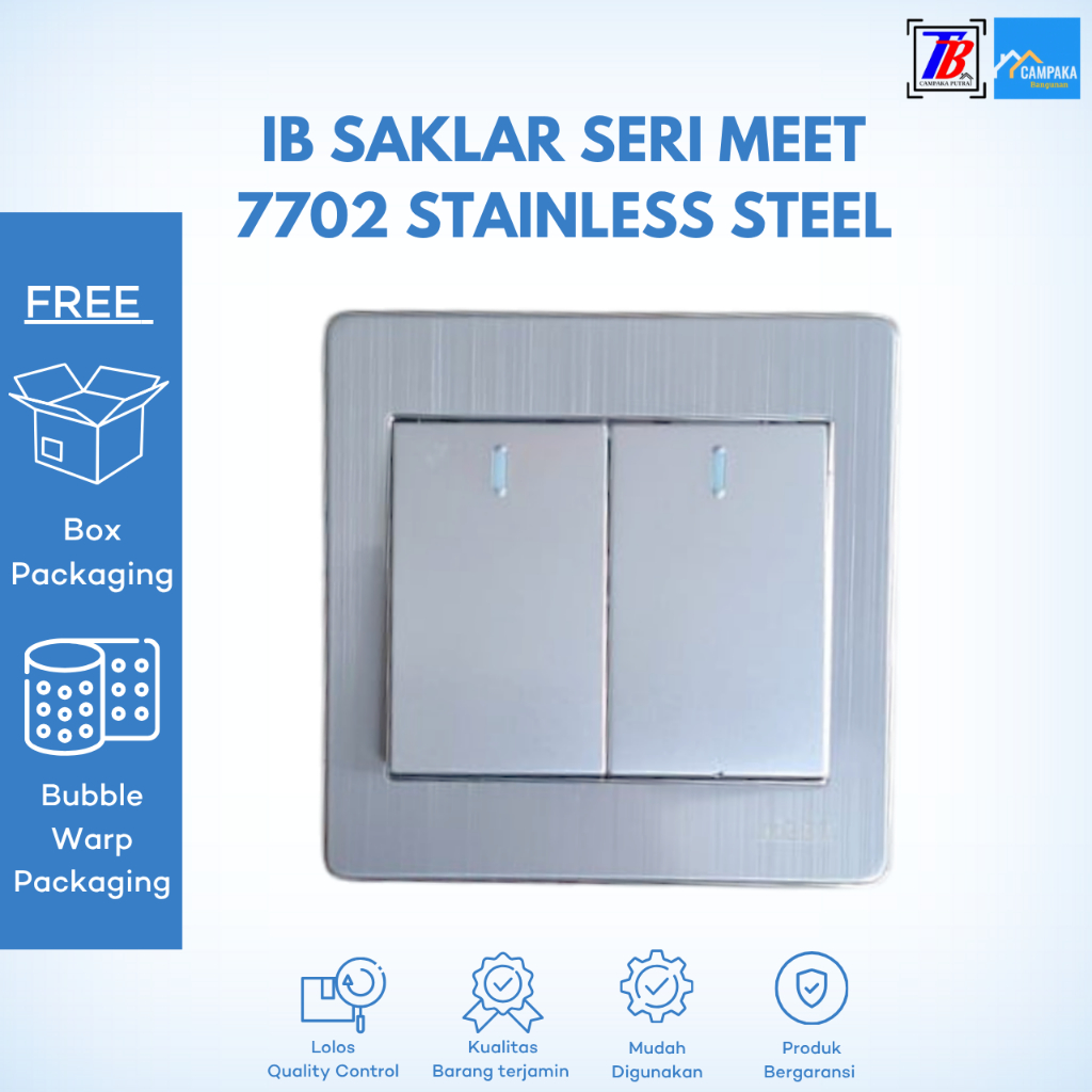 IB Saklar Lampu Meet 7702 Stainless Steel Saklar Seri (2 Gang) Meet MEET 7702 (S.S) Series