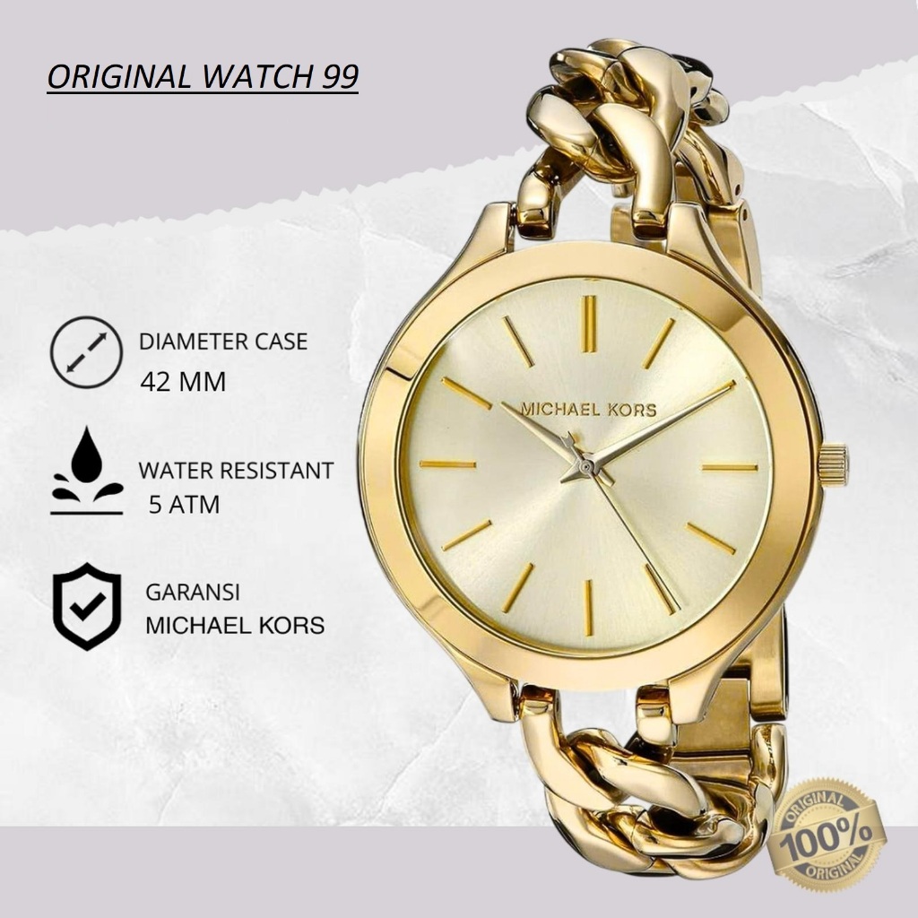 100% ORIGINAL Jam Tangan Wanita Michael Kors MK3222 Slim Runway Gold Plated Stainless Steel Strap Ra