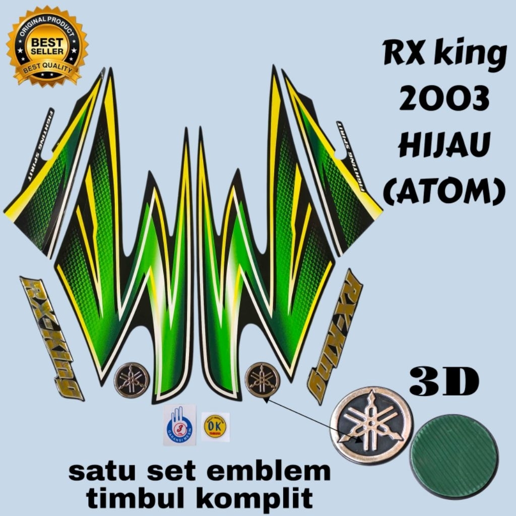 lis body stiker rx king 2003 hijau satu set emblem rx king atom timbul